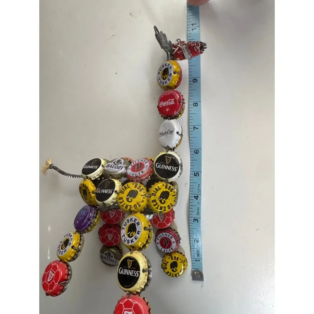 Folk Art Giraffe Upcycled Bottle Caps Handmade Decor Man Cave Recycled Unique
